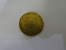 A 1851 Gold 20 Franc coin, approx 6.4g