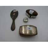 Two silver backed brushes marked Sterling Silver 925, with a silver backing to a hand mirror, with a