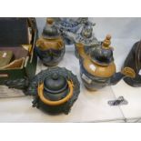 Five decorated teapots; one by Lonkey Moor Pottery of a dragon