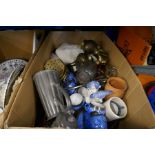 Three boxes of mixed china and mixed metalware, including Noritaki fine china, pewter, etc