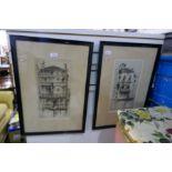 A pair of pencil signed etchings of Venetian buildings