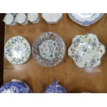 A pair of Chinese floral plates and a small quantity of 19th century Wedgwood plates and dishes deco