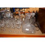 Quantity of crystal decanters including Royal Doulton and wine glasses