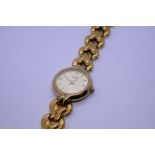 Longines; vintage ladies plated 'Longines' wristwatch with golden dial Roman numerals and baton mark