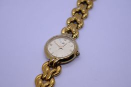 Longines; vintage ladies plated 'Longines' wristwatch with golden dial Roman numerals and baton mark