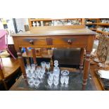 A reproduction mahogany lowboy, a Victorian two drawer side table and one other (3)