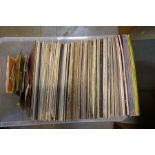 A box of vinyl LPs and 45s, including Walker Brothers, The Four Seasons, etc