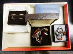Vintage boxed Christian Dior brooch, cased silver cufflinks, Silver agate inset brooch and a collect