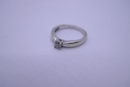 Contemporary 9ct white gold solitaire diamond ring, on 4 claw mount, marked 375, size H, 2g approx
