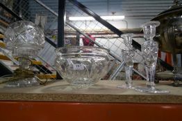Large Sudety crystal vase, pair crystal candlesticks and two crystal lamps