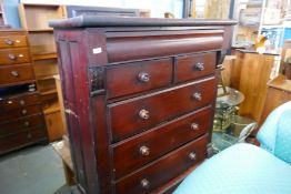 Large mid 19th Century pine chest of drawers in original finish on low stand, possibly Welsh