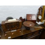 Two 1930's mantel clocks, a mahogany sloping stationery box and sundry