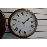 An antique mahogany wall clock with fusee movement, the dial 12 inches