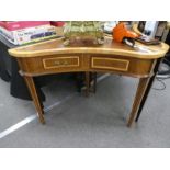 A pair of reproduction corner tables of concave form and a console table (3)