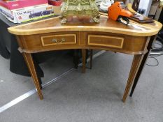 A pair of reproduction corner tables of concave form and a console table (3)