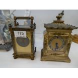 A French brass carriage clock and a small Chinese lacquer clock