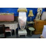 A cream and gilt kidney dressing table, a similar Cheval mirror