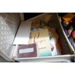 A vintage box of ephemera, books and pictures