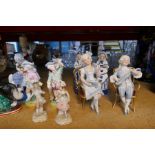 A selection of figures, Staffordshire and Meissen in style