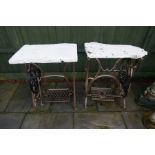 Two old treadle bases with wooden tops