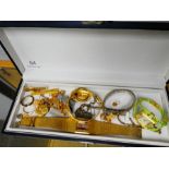 A tray containing costume jewellery, Seiko wristwatches, Silver necklace, etc