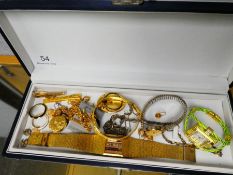 A tray containing costume jewellery, Seiko wristwatches, Silver necklace, etc