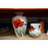 Two pieces of Ceramica Vincenza poppy and cornflower design, a jug and one large vase, hand decorate