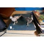 Two silver plated pheasants as menu holders and a Girls Own Annual