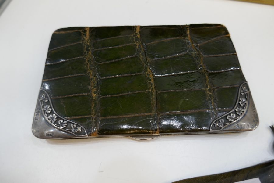 A silver decorated Victorian card case with crocodile leather outer and a lizard letter opener - Image 2 of 3