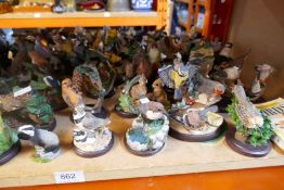 A large selection of resin figures mostly depicting British birds