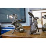 Six modern bronze style figures of Hares