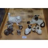 4 Beswick cat ornaments and 4 Koala Bear figures