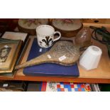 A selection of mixed collectables including china, brassware, silk pictures, famed, etc, and an orie