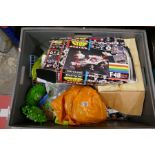 A large crate of toys, mixture of die cast, railway, etc