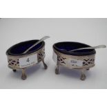A pair of George III silver salts by William Abdy II, with pierced design having pierced border and