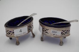 A pair of George III silver salts by William Abdy II, with pierced design having pierced border and