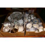 Two boxes of mixed ceramics including coalport Willow pattern etc