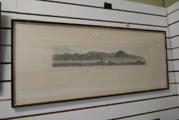 Three 19th century panoramic coloured prints of Hong Kong views of ships and boats in landscape, eac