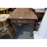 A Victorian mahogany two drawer side table, an antique mahogany Pembroke table, two chairs and a scr