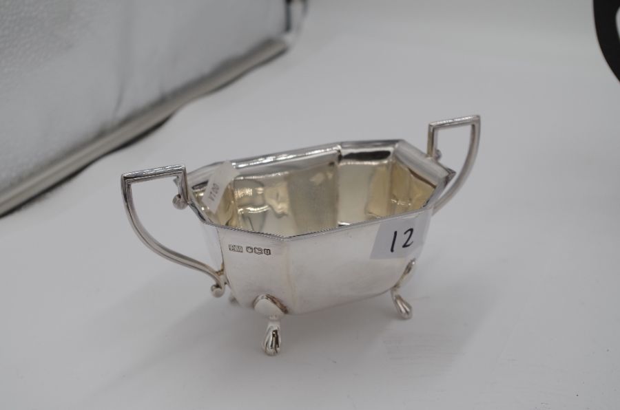 A silver octagonal tea service by Viners Ltd comprising a teapot, two handled sugar bowl and milk ju - Image 6 of 6