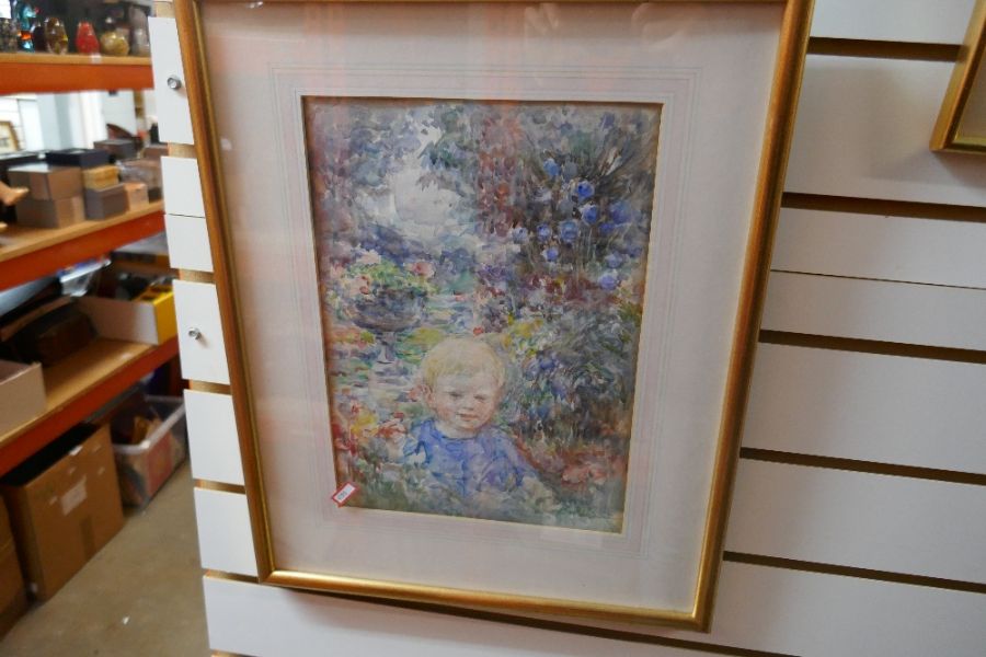 Four framed and glazed watercolours, one depicting horse ploughing field, signed - Image 3 of 3