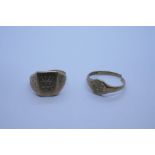 Two 9ct gold signet rings, AF both cut, both marked 375, approx 7.1g