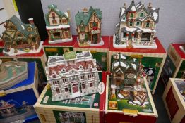 Lemax; Nine various Christmas Model displays to include 'Public Library', 'Coffee Shop' and 'Handels