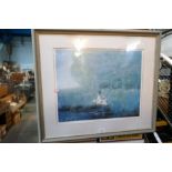 4 framed and glazed pencil indistinctly signed prints, Monet in style