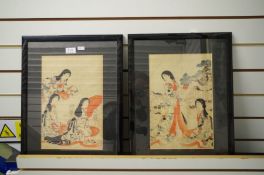 A pair of late 19th Century watercolour pictures by Chekanobu, both 23 x 35.5cm