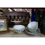 A wooden pipe rack, mantle clock and some 21st Century Chinese ceramics