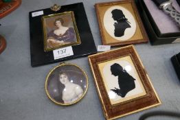 Two portrait miniatures and two portrait silhouettes