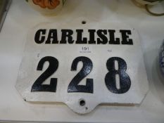 Of Railway interest; an early 20th Century, cast iron train engine name plate "CARLISLE 228", 31cms