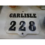 Of Railway interest; an early 20th Century, cast iron train engine name plate "CARLISLE 228", 31cms