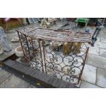 An old bow fronted wrought iron balcony, width 146.5cm